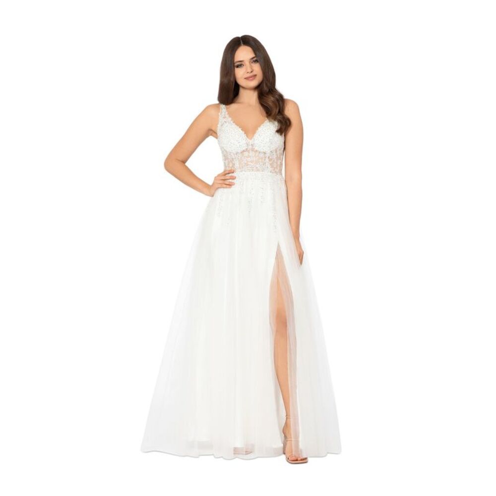 BLONDIE NITES Womens Dress Ivory Sleeveless Corset-style Mesh Lined Juniors 1 - Picture 1 of 4